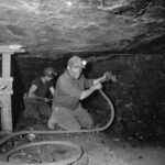 Mine de Cruejouls, abattage du charbon au marteau pneumatique