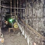 Buxières les Mines (Allier), mine de l'Aumance, convoyeur à bande. ©PCG 1990