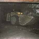 Buxières les Mines (Allier), mine de l'Aumance, évacuation du charbon après le tir. ©PCG 1990