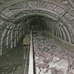 Buxières les Mines (Allier), mine de l'Aumance, convoyeur à bande. ©PCG 1990